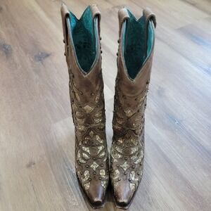 Corral Orix Glitter Inlay Studs Women's Size 5.5 Wester Cowgirl Snip Toe Boots